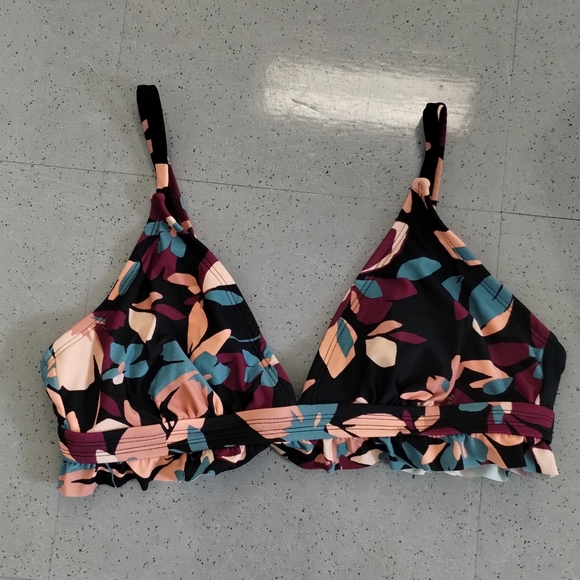 Kona Sol Bikini Top floral Flower with Ruffles swim wear bathing suit Size M - Picture 2 of 14